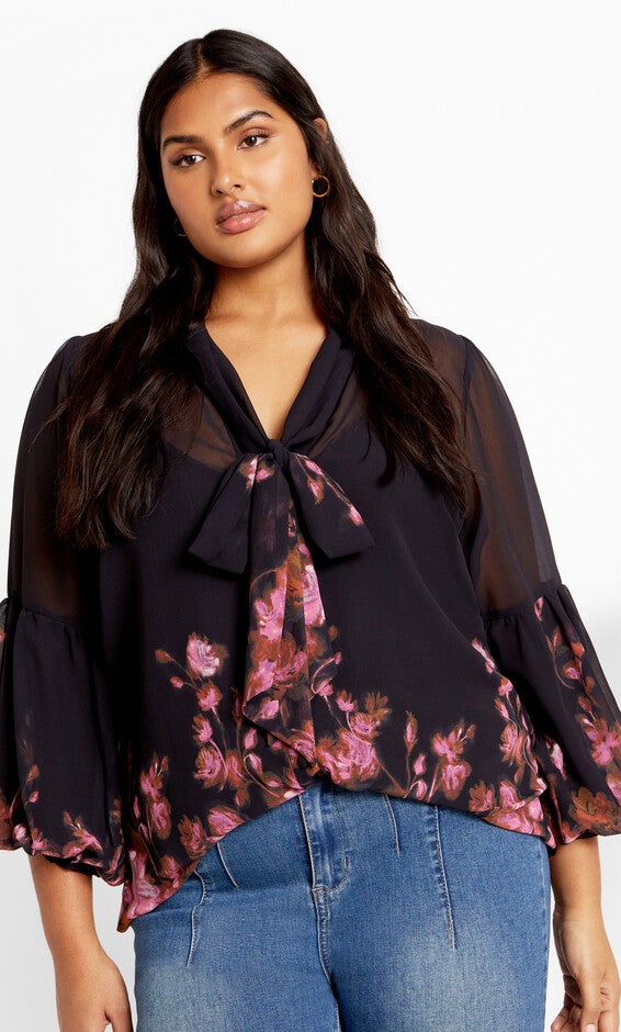 Romance Border Shirt - black, BLACK, hi-res image number 0