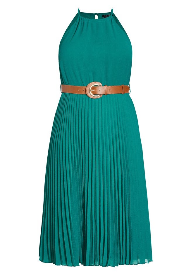 Halter Pleat Dress - marine, GREEN, alternate image number 2