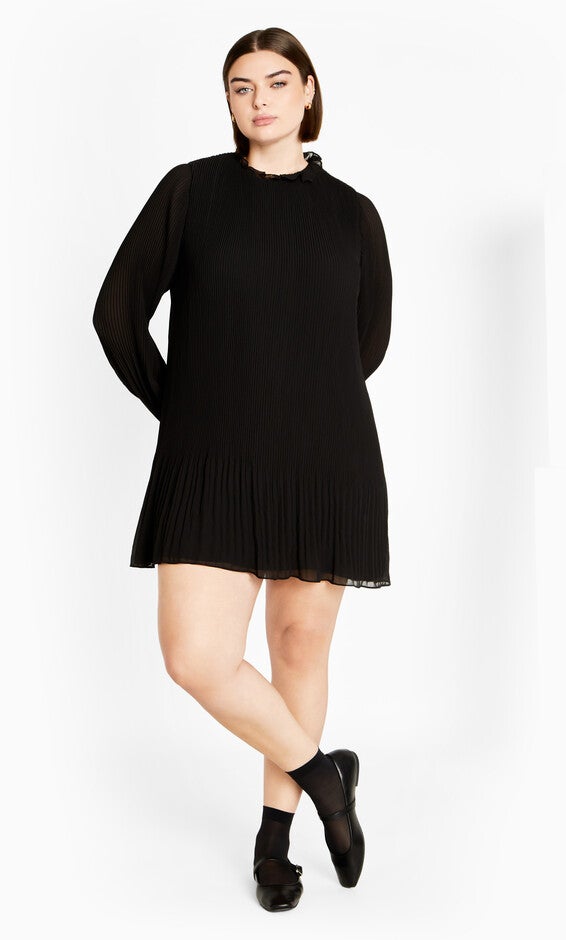 Pleat Ruffle Dress - black, BLACK, alternate image number null