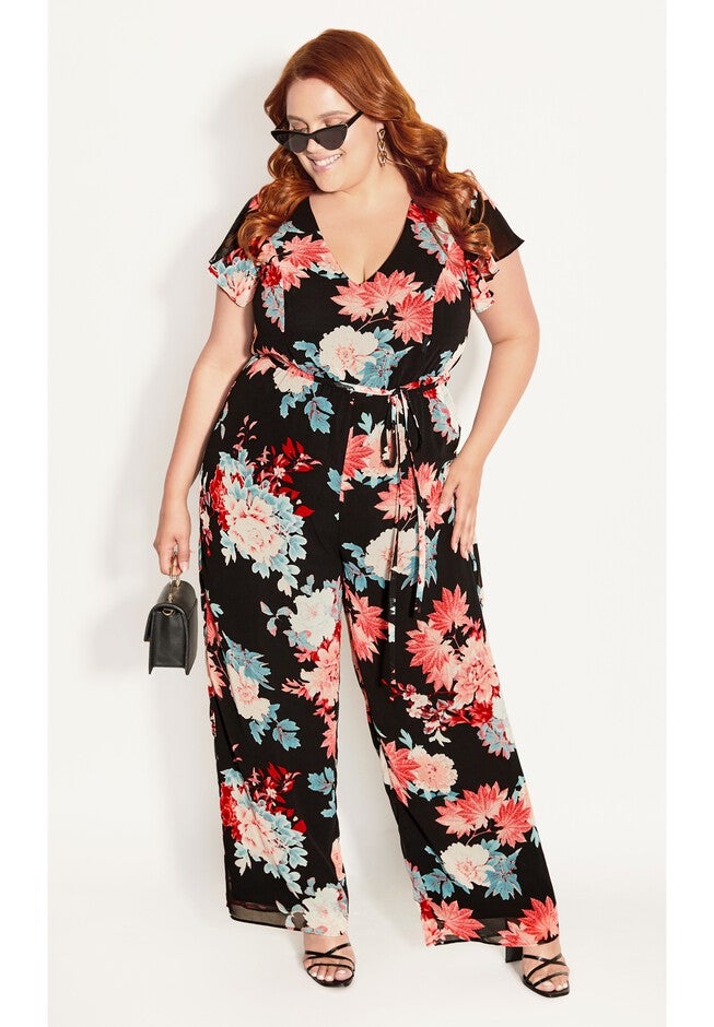 Summer Floral Jumpsuit - black, BLACK, hi-res image number null