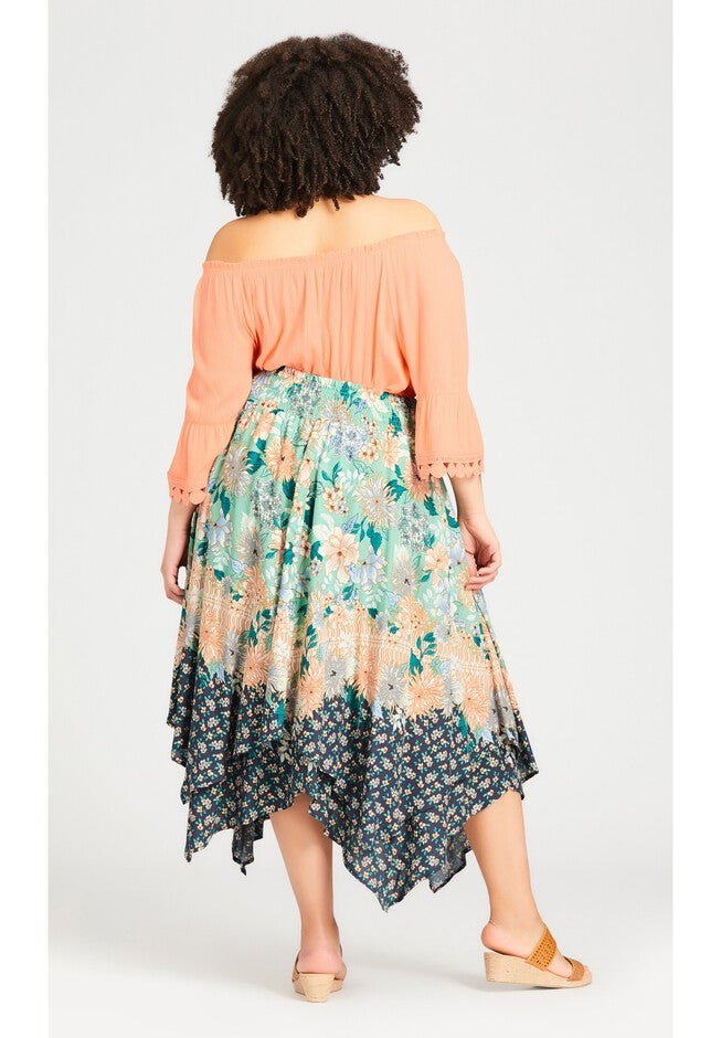 Nora Hanky Hem Skirt, MINT BLOSSOM BORDER, alternate image number null
