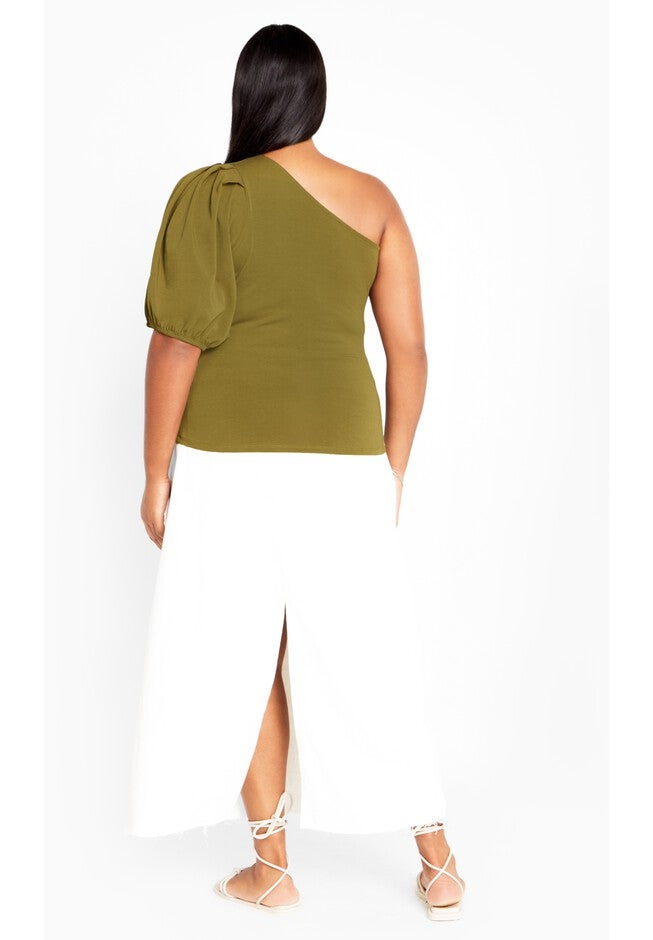 Muse One Shoulder Top - dark olive, GREEN, on-hover image number 1