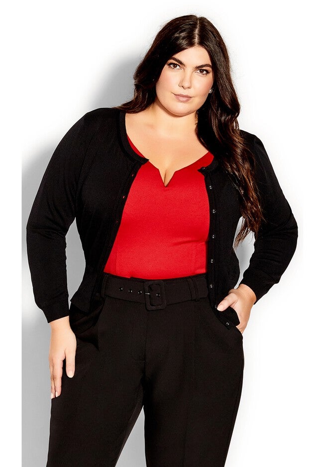 Retro 3/4 Cardigan - black, BLACK, hi-res image number null