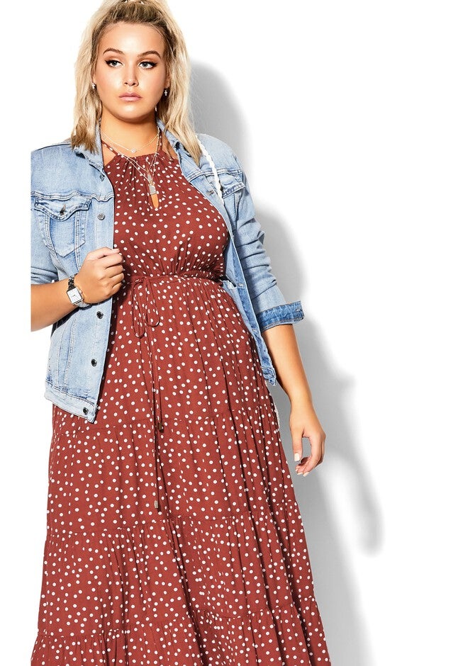 Tier Spot Maxi Dress - toffee, WHITE, alternate image number null