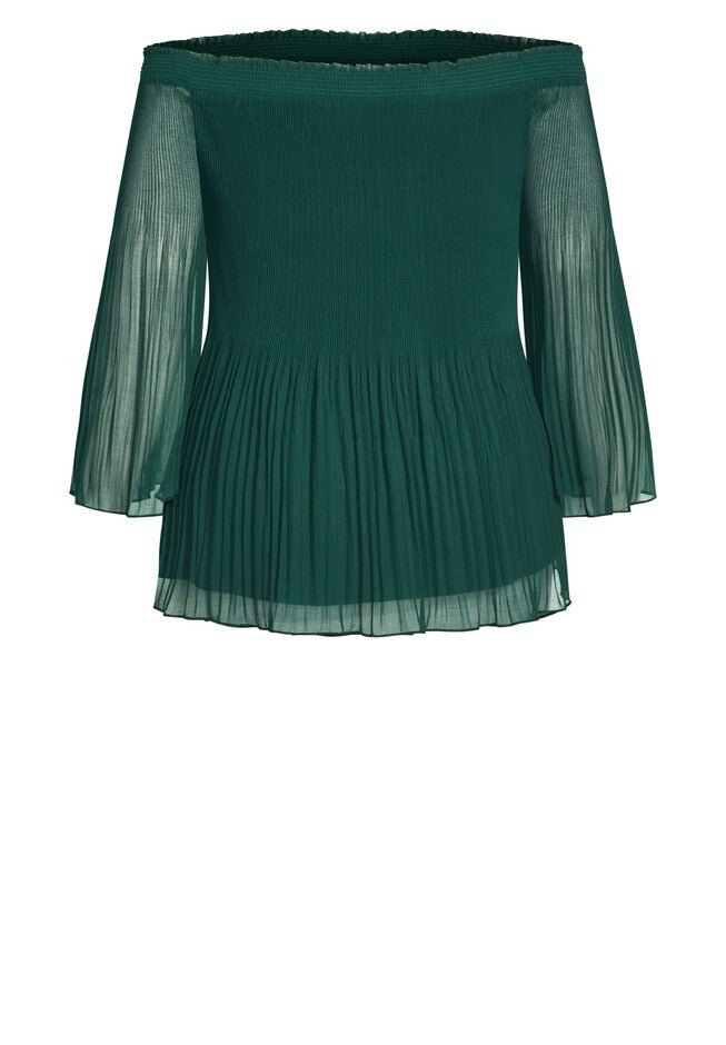 Pleated Off Shoulder Top - jade, GREEN, alternate image number 4