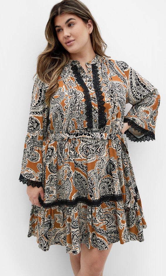 Camille Print Dress - caramel, BROWN, alternate image number null