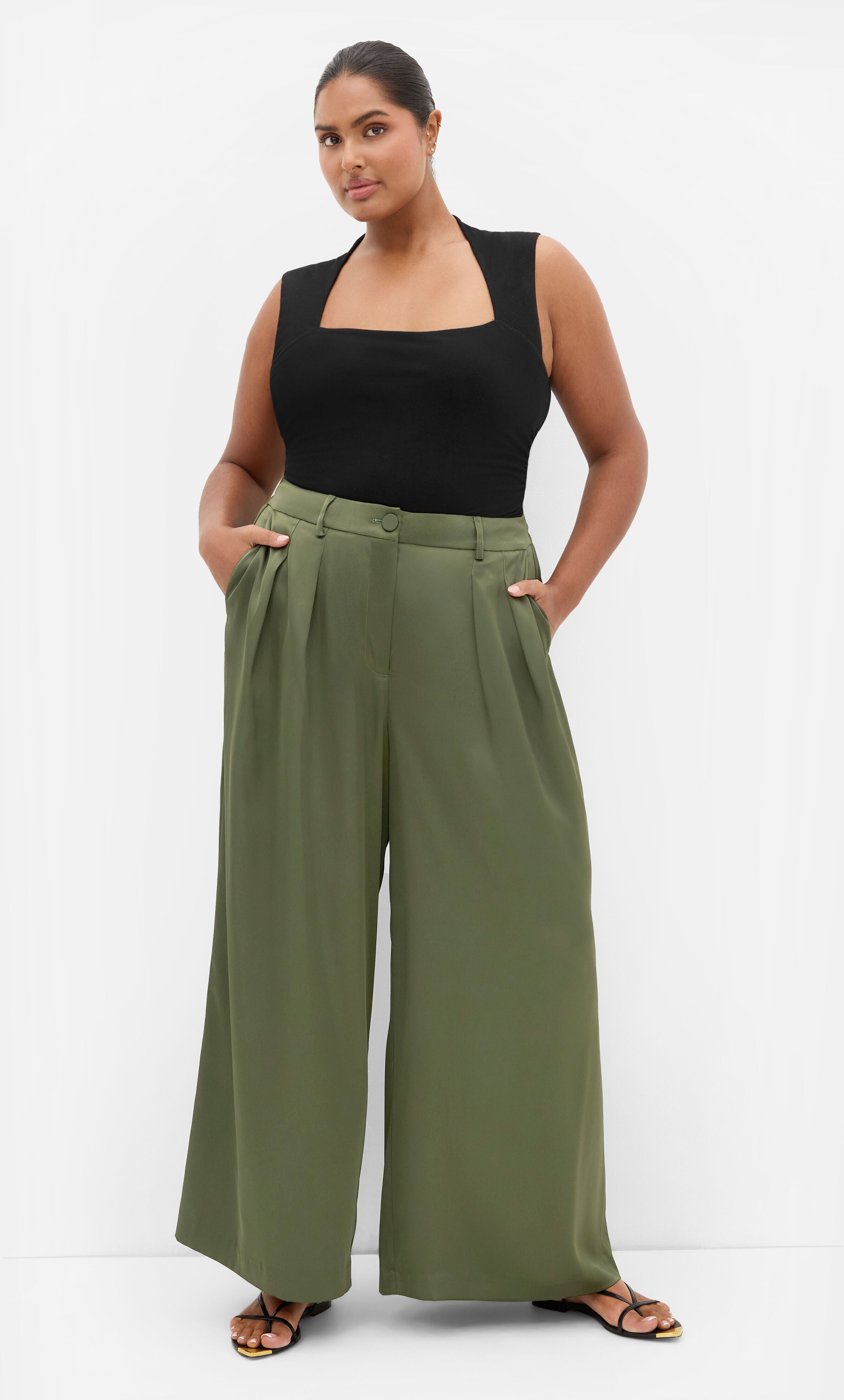 Rylie Satin Palazzo Pant, GREEN, on-hover image number 1