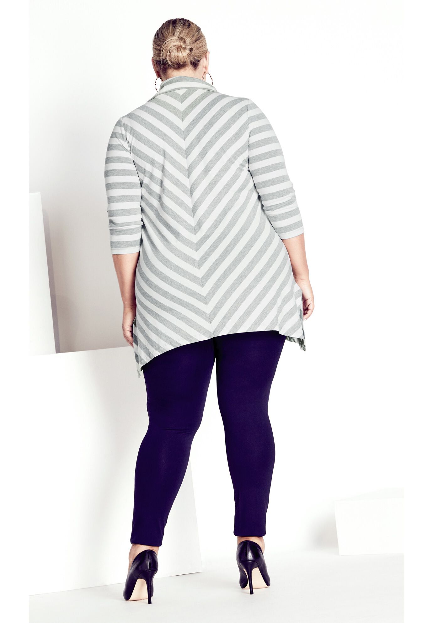 Emily Panel Stripe Tunic, IVORY CHARCOAL MARLE, alternate image number 3
