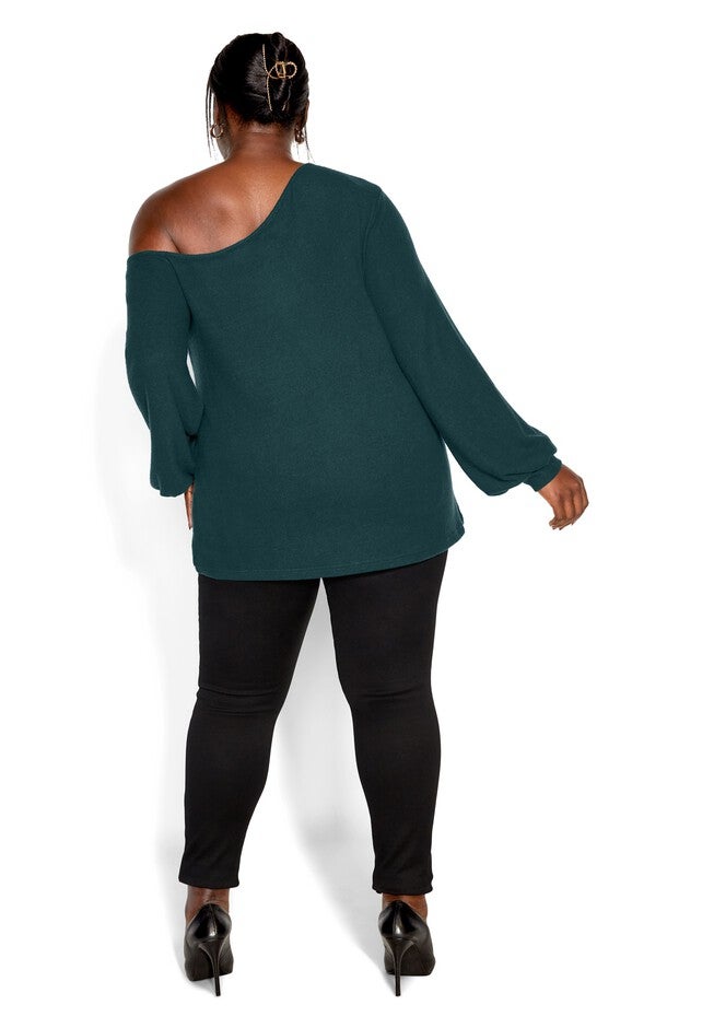Shoulder Lust Top - emerald, GREEN, alternate image number 2