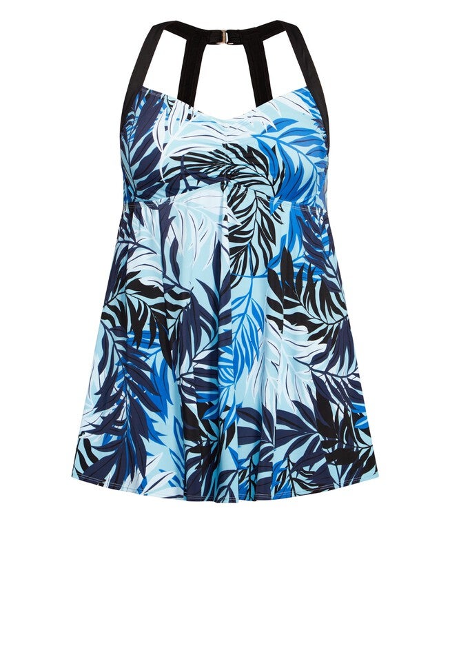 Hi Back Print Swim Dress, BLUE LAGOON, alternate image number null