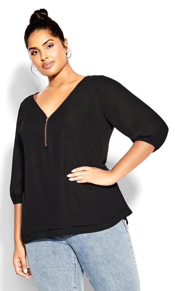 Sexy Fling Elbow Sleeve Top - black, BLACK, hi-res image number null