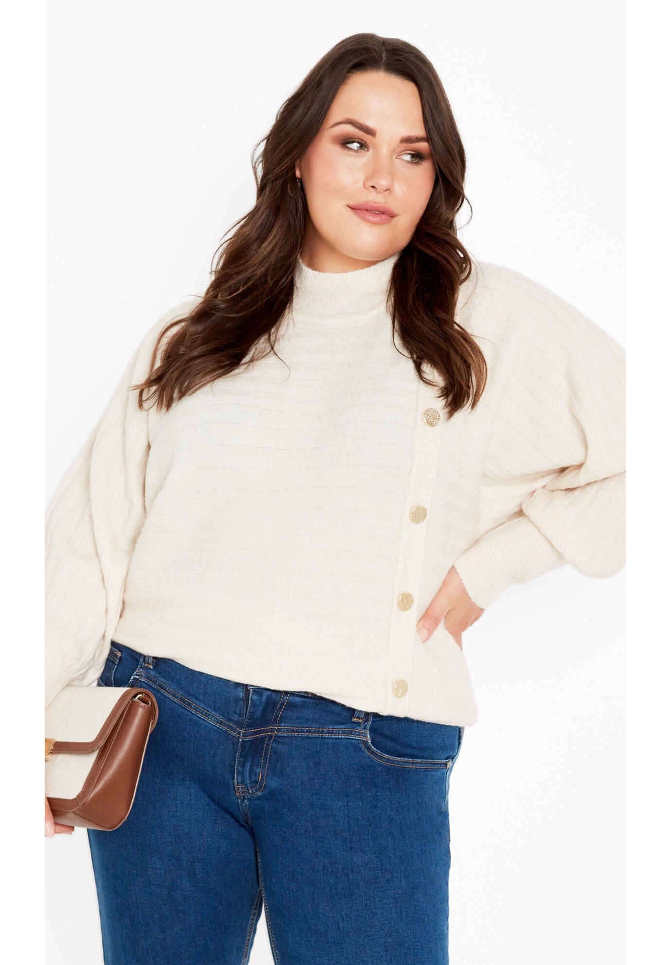 Beata Asymmetrical Button Knit Sweater | Avenue