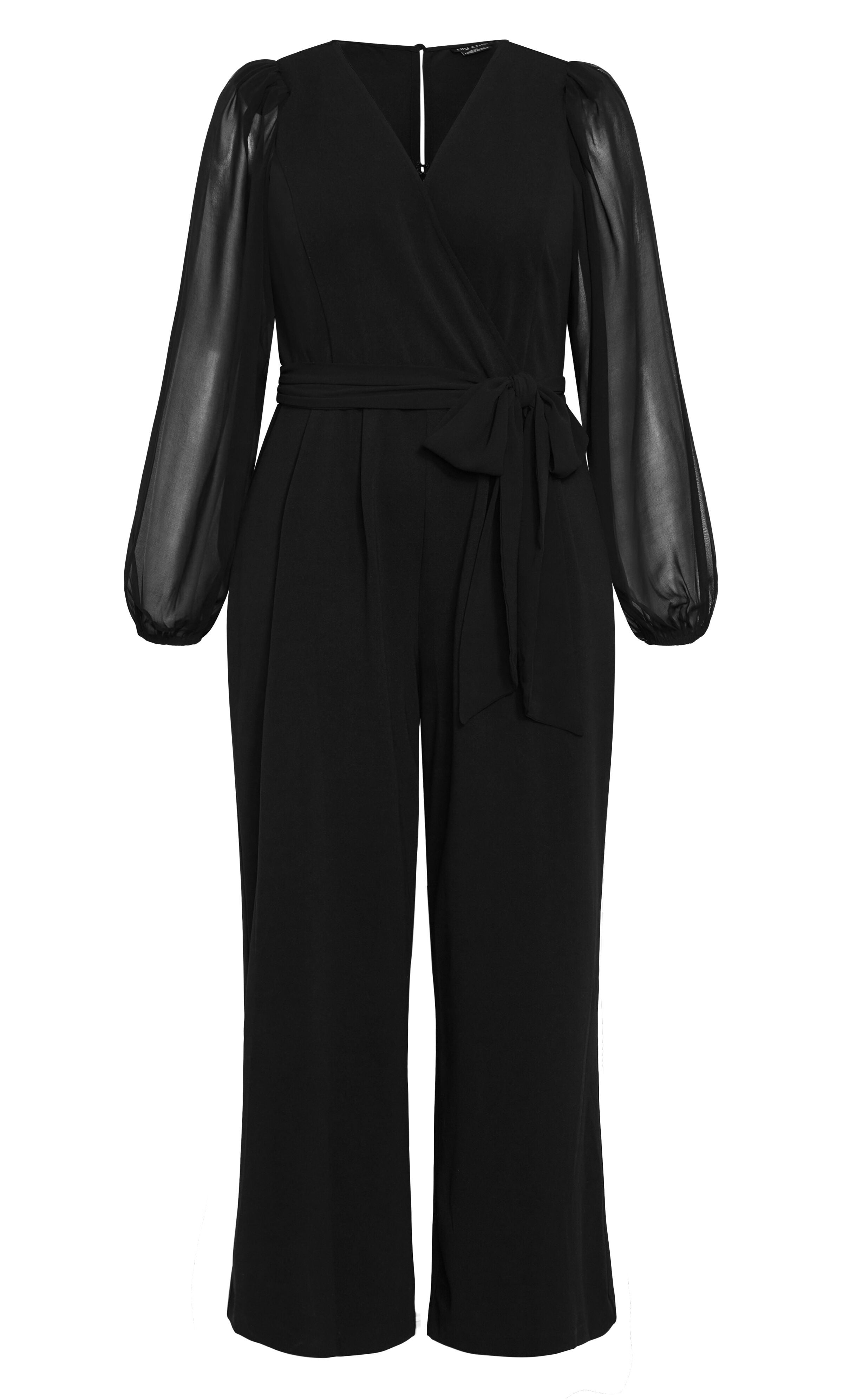 Sheer Sleeve Wide Leg Jumpsuit  - black, BLACK, alternate image number 4