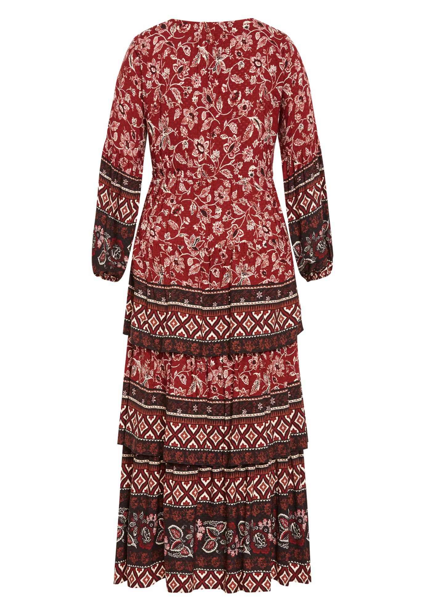 Faye Tiered Maxi Dress, FLAME BORDER, alternate image number 4