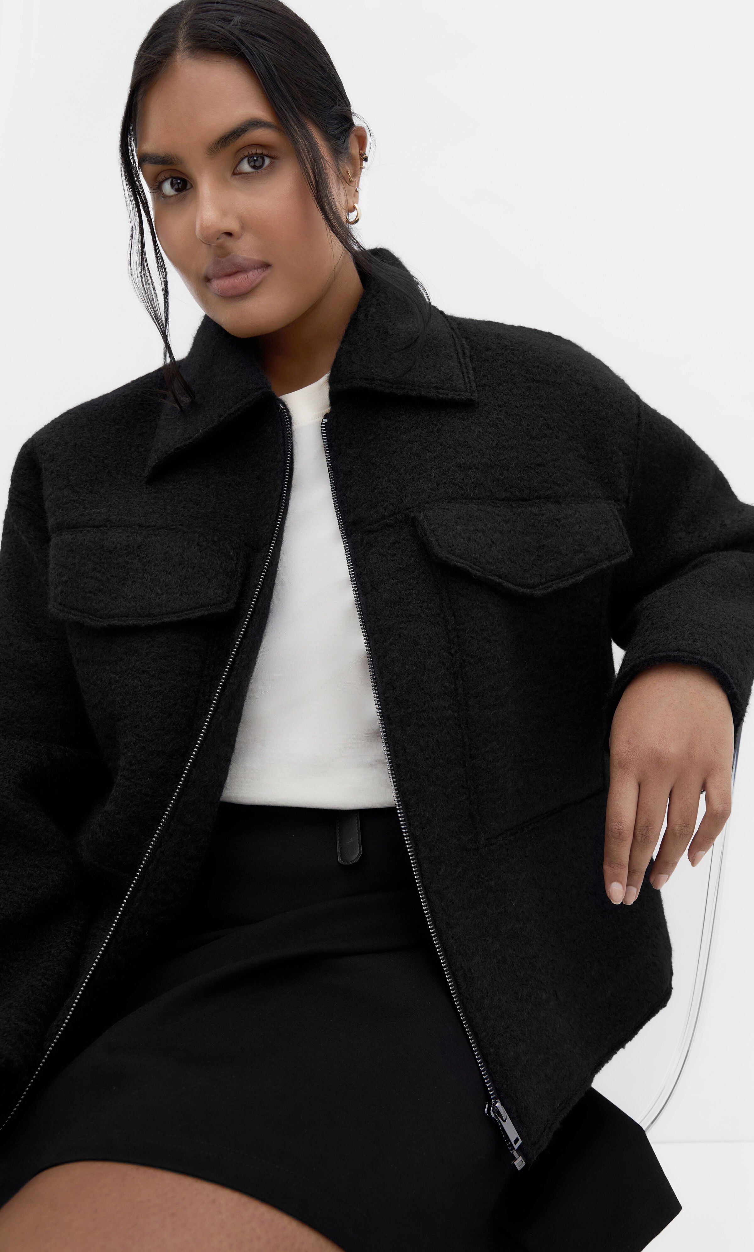 Boucle Zip Front Jacket - black, BLACK, hi-res image number 0