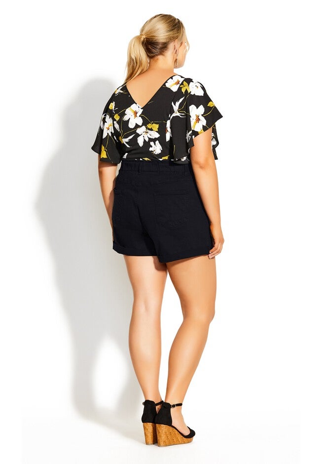 Ruffle Waist Short - black, BLACK, on-hover image number 1