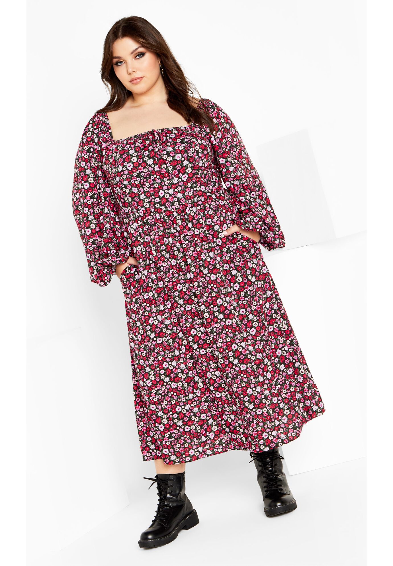 Jessie Print Dress - beet red, BLACK, on-hover image number 1