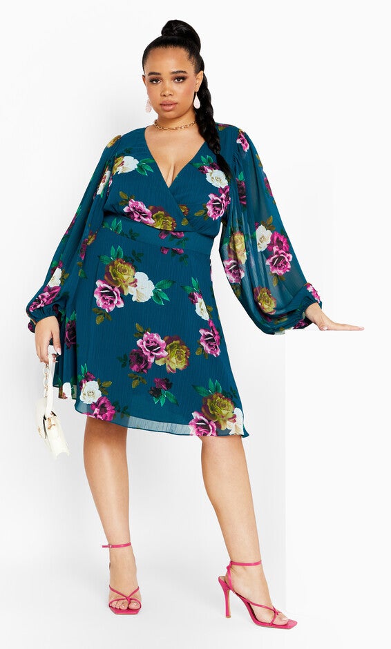 Khloe Print Dress - teal, GREEN, alternate image number null