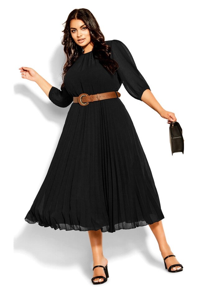 Love Pleat Elbow Sleeve Dress - black, BLACK, hi-res image number 0