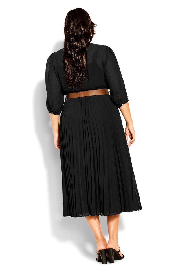 Love Pleat Elbow Sleeve Dress - black, BLACK, alternate image number 5