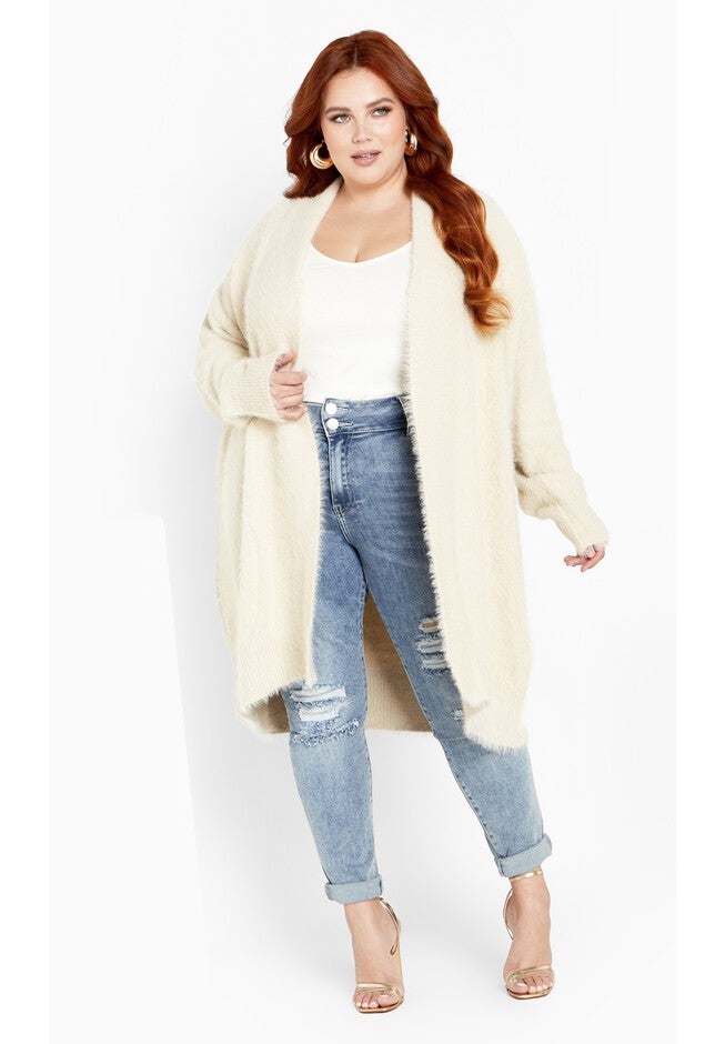 Fluffy Cardigan - Cream, BEIGE, on-hover image number 1