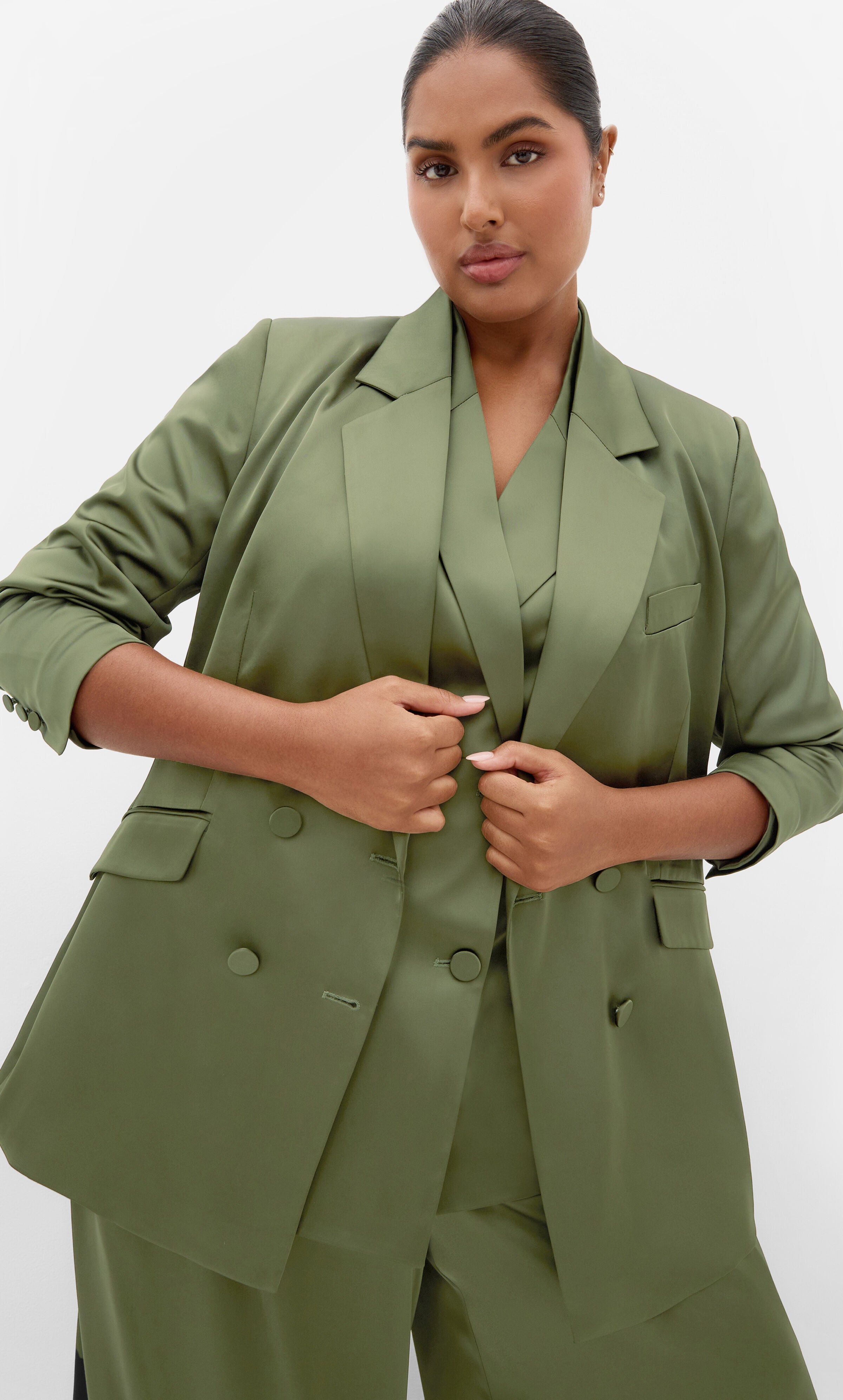 Rylie Satin Blazer, GREEN, alternate image number 3