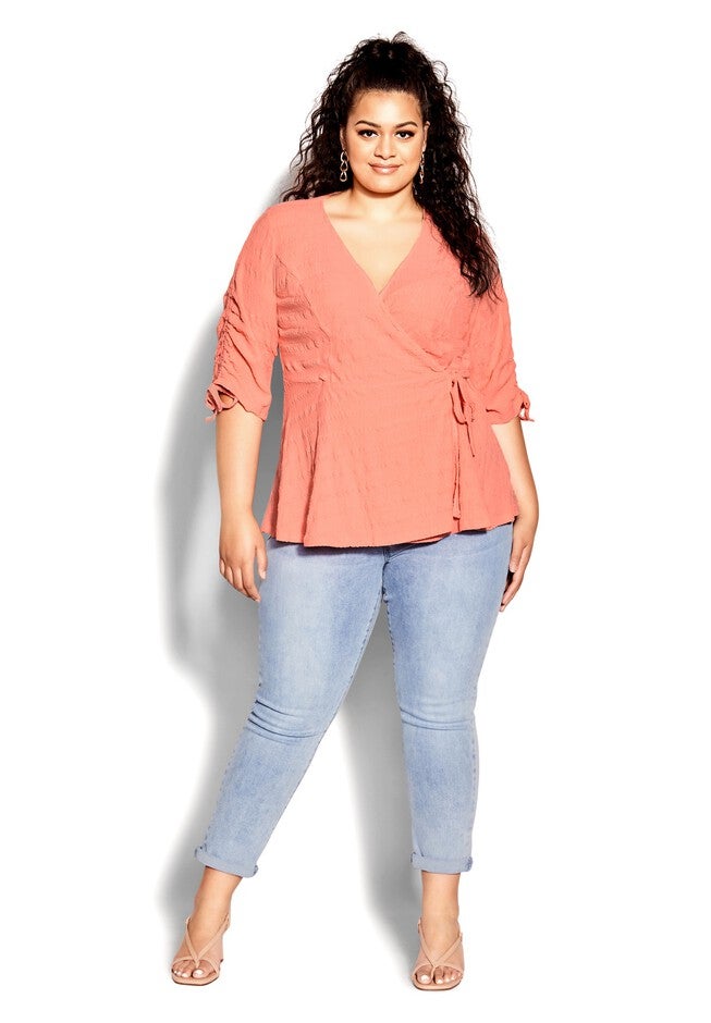 Romance Tie Top - peach, ORANGE, on-hover image number 1