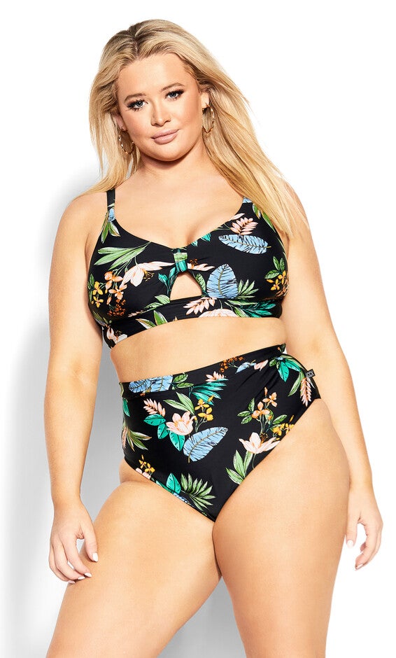 Izzy Hi Waist Print Bikini Brief - tropical foliage, GREY, hi-res image number 0