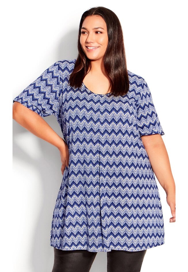 Liv Pleat Print Tunic, MARINE ZIG ZAG, hi-res image number 0
