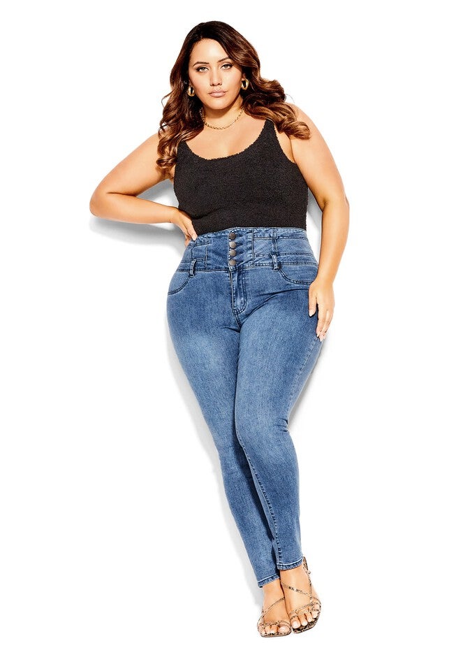 Harley Corset Skinny Short Jean - denim, BLUE, hi-res image number null