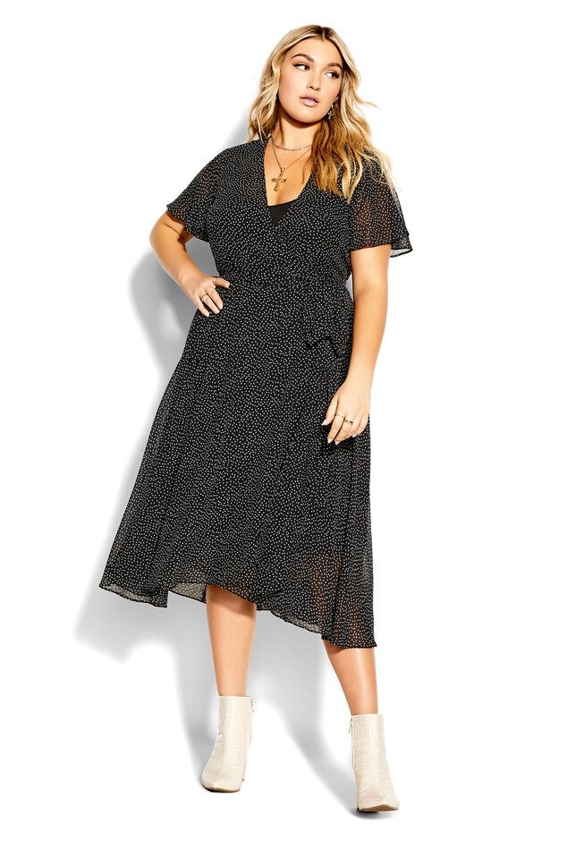 Spotty Wrap Dress - black, BLACK, hi-res image number 0