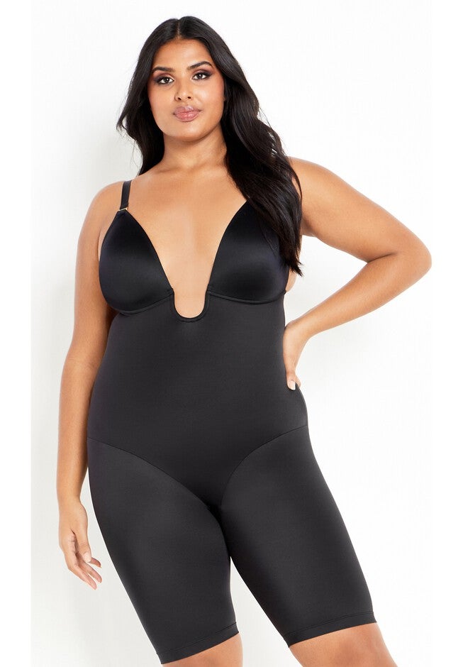 Smooth & Chic Plunge Bodyshaper - black, BLACK, on-hover image number 1