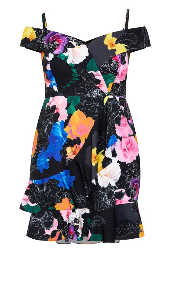 Raquel Print Dress - black, BLK BRIGHT ROMANCE, alternate image number 3