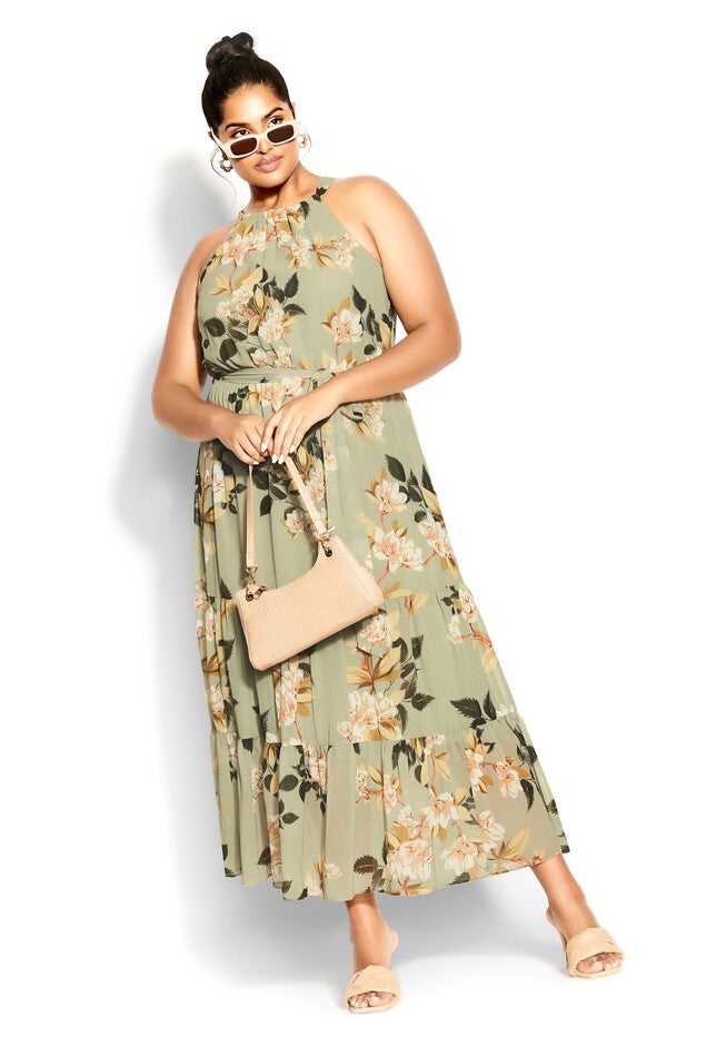 Halter Love Print Maxi Dress - sage, GREEN, hi-res image number 0