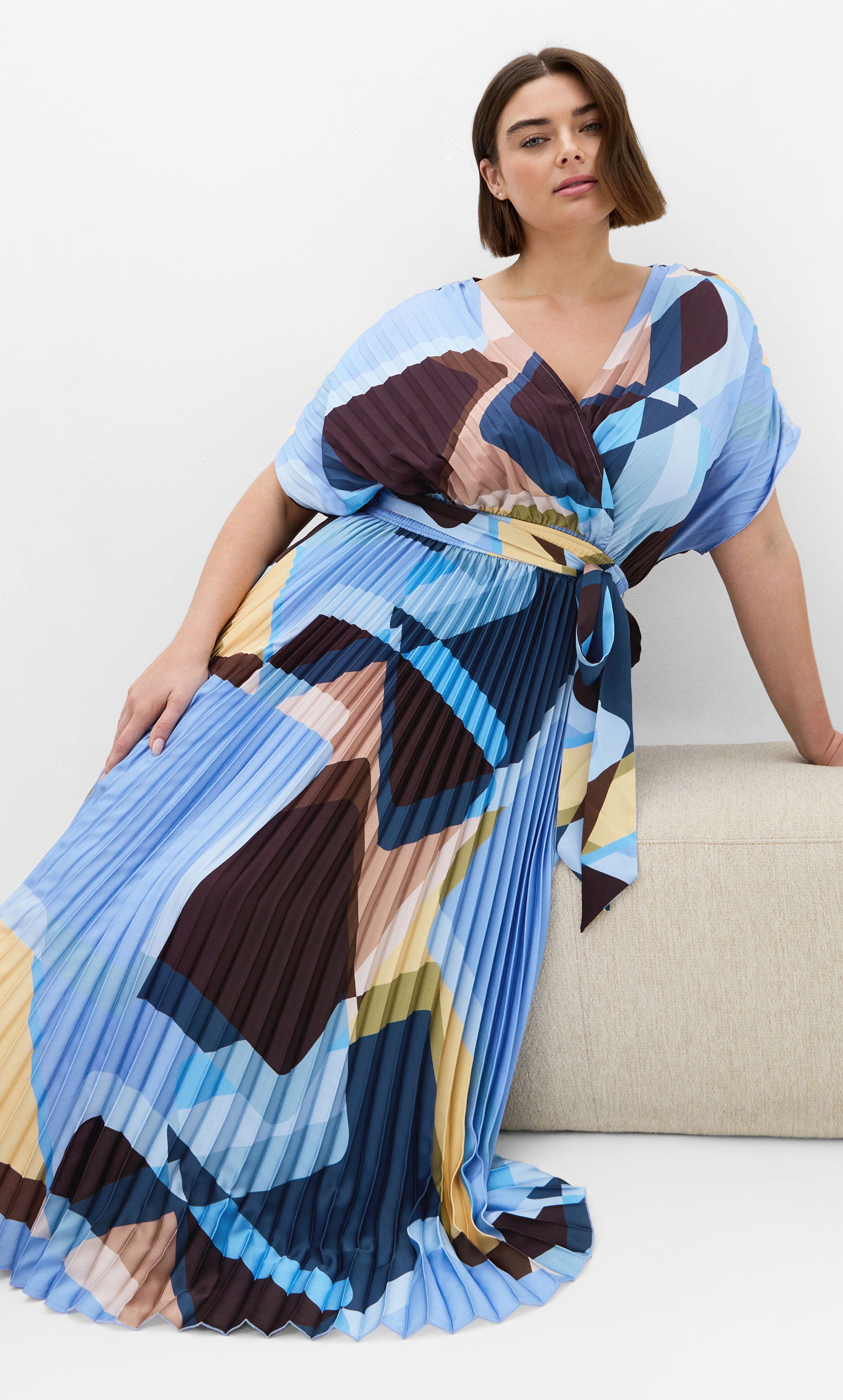 Hailey Geo Abstract Print Pleat Dress, BLUE, alternate image number 2