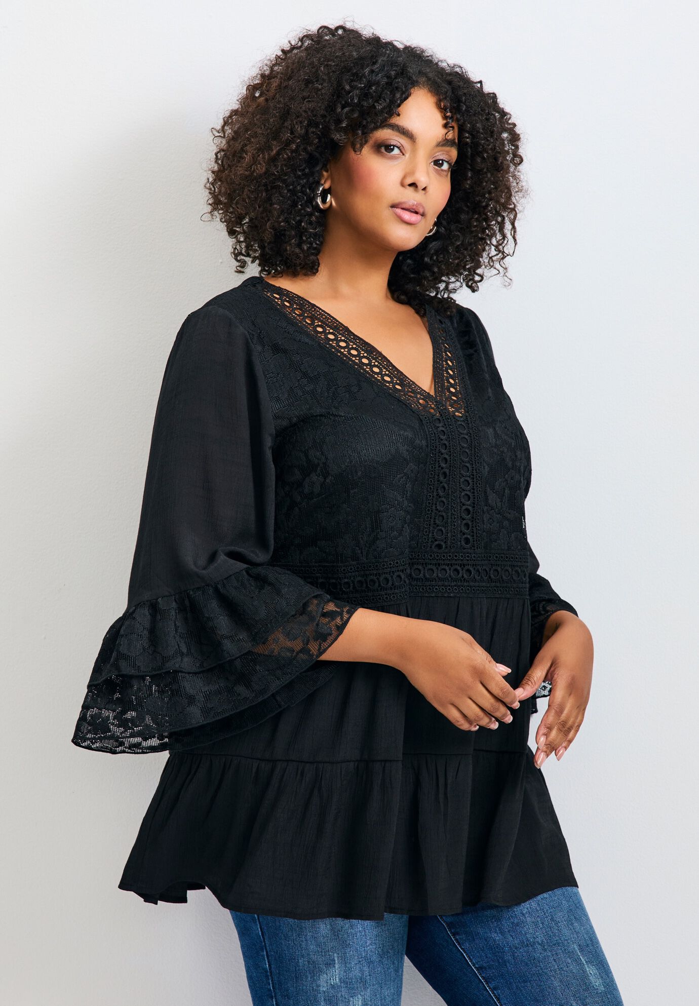 Wallflower Lace Detail Tunic, BLACK, alternate image number 3
