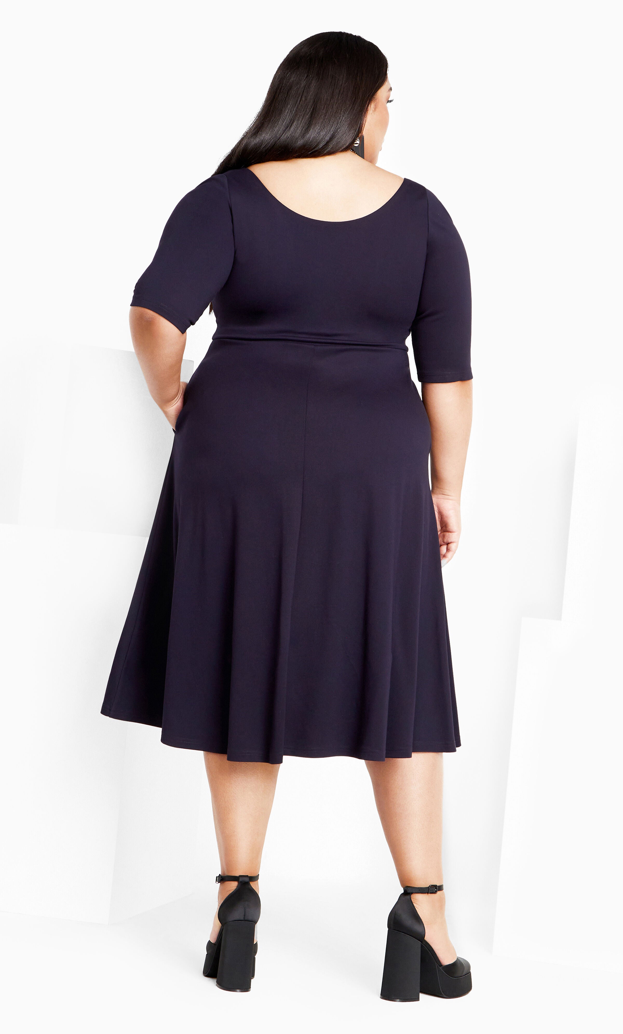 Cute Girl Elbow Sleeve Dress - navy, BLUE, alternate image number 4