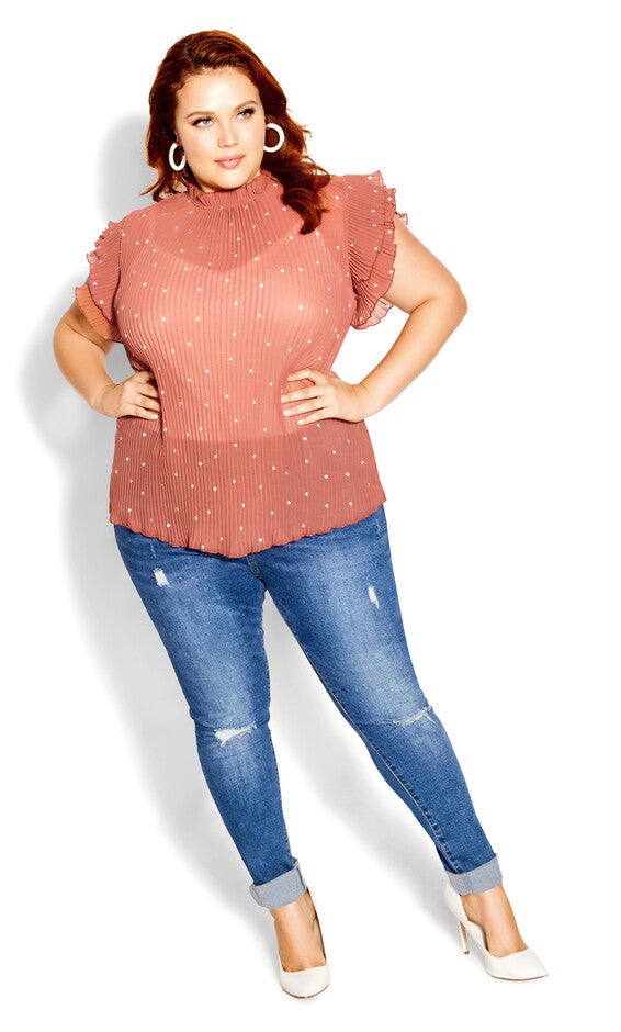 Pleated Spot Top - cinnamon, BROWN, alternate image number null