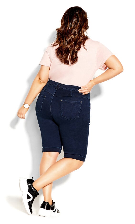 Knee Hi Waist Short - dark denim, BLUE, alternate image number 4