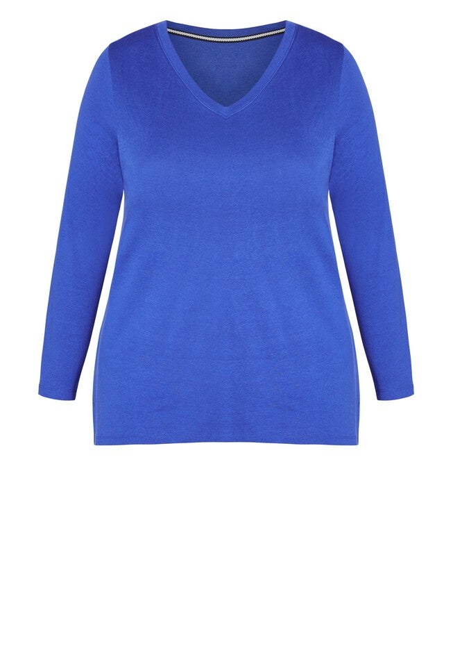 V Neck Long Sleeve Top, INDIGO BLU, alternate image number null
