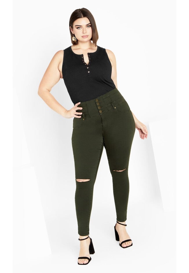 Asha Slit Corset High Rise Jean - khaki, GREEN, on-hover image number null