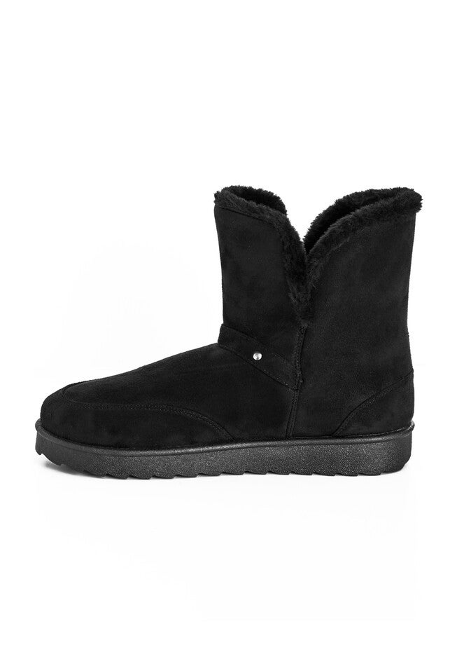 Faux Fur Slip On Buckle Bootie, BLACK, alternate image number null