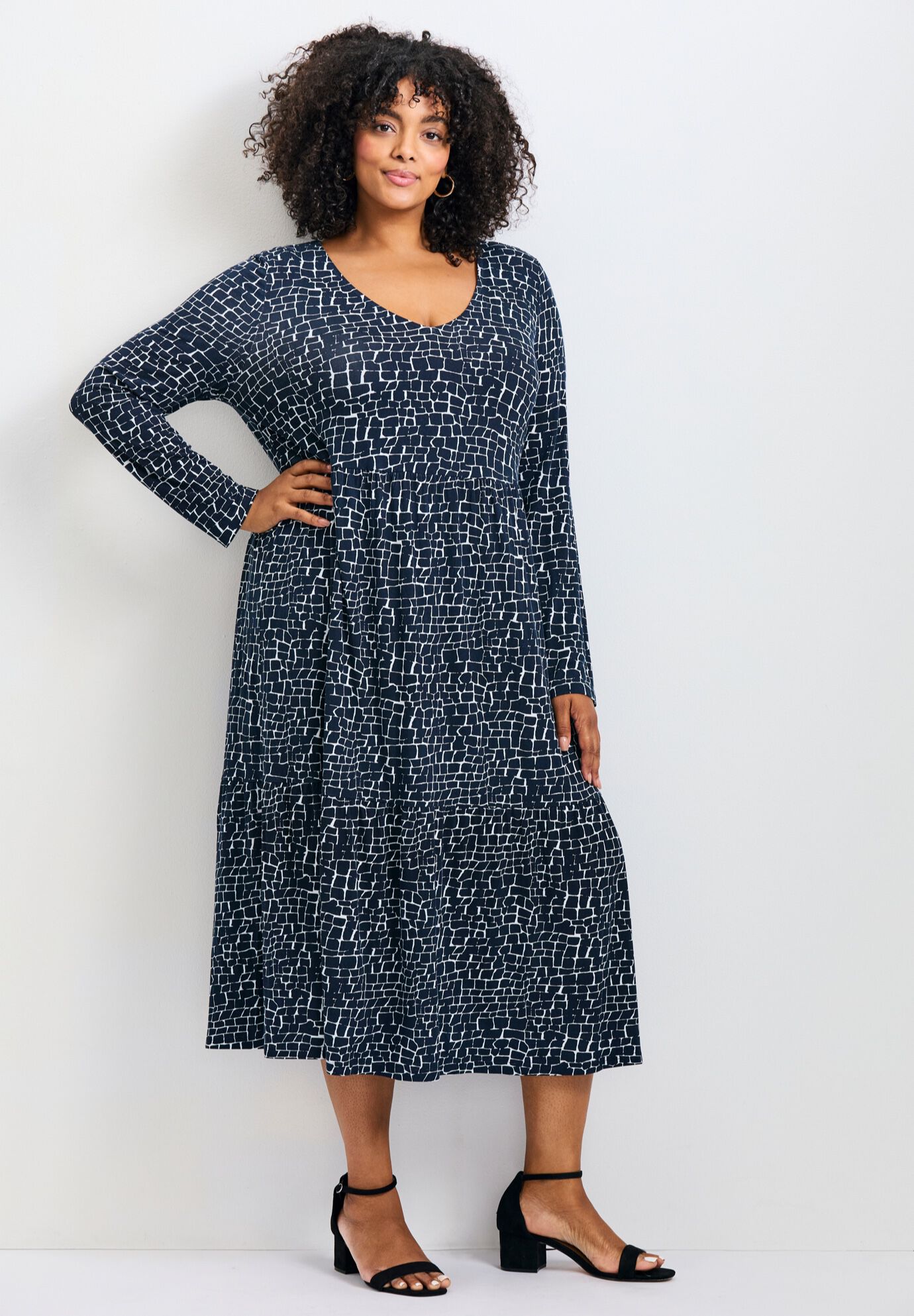 Nylah Printed Tiered Knit Dress, INK SHADOW, alternate image number 2