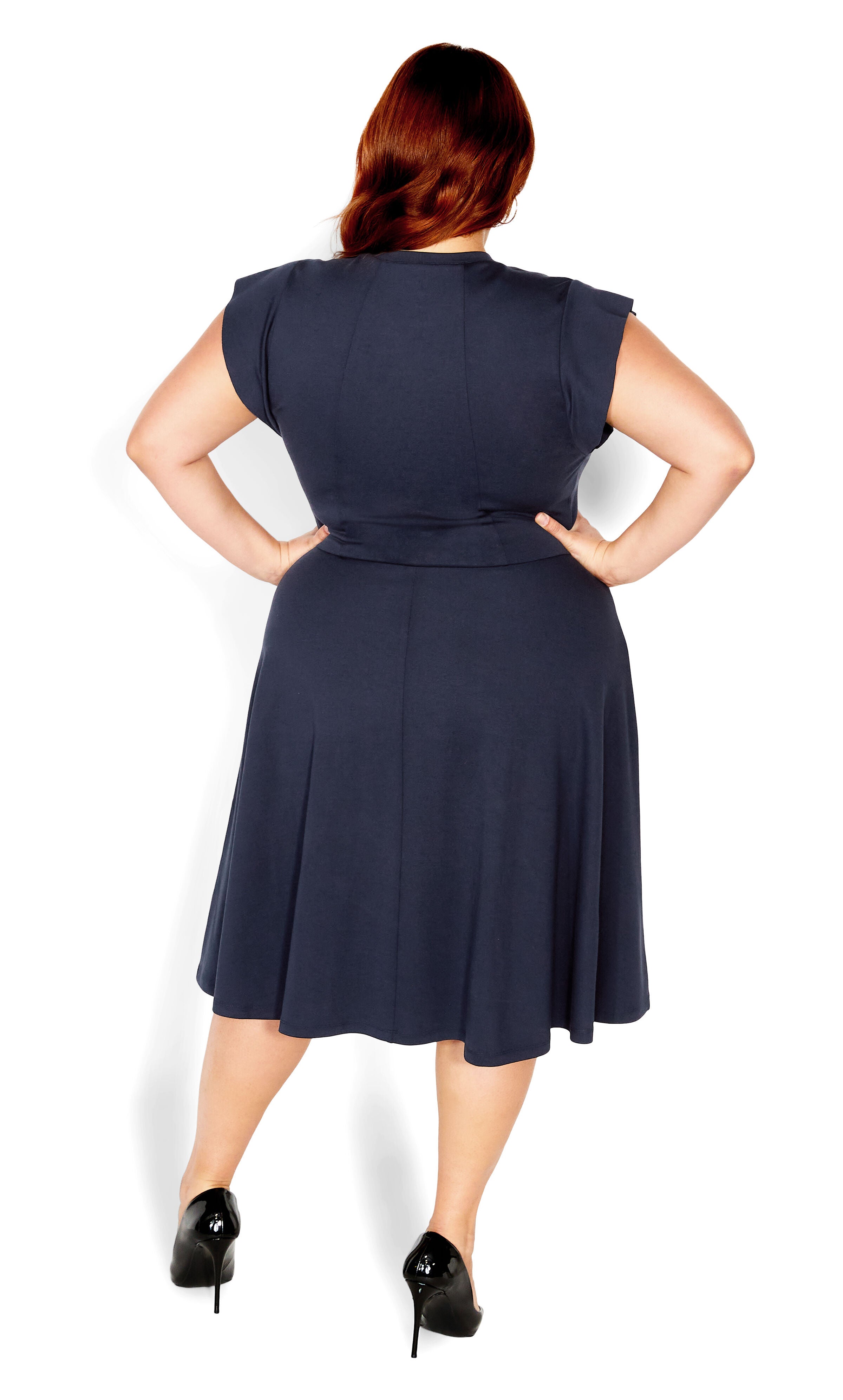 Frill Shoulder Dress - navy, BLUE, alternate image number 2