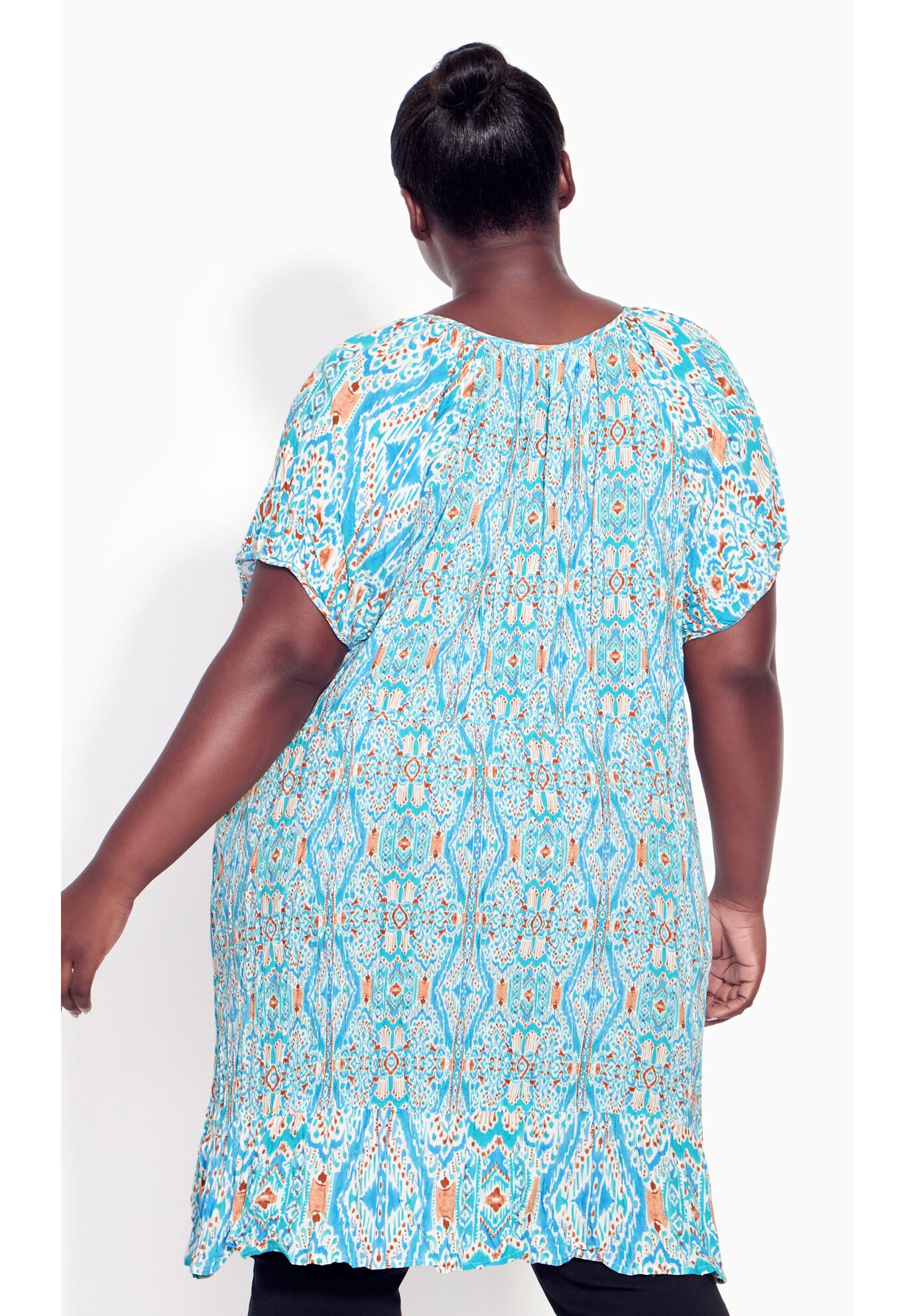 Avalon Crush Tassel Tie Ruffle Tunic, AQUA IKAT, alternate image number 5