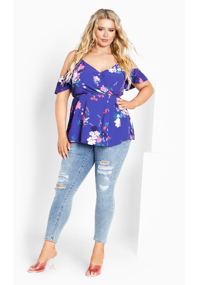 Kallie Print Top - cobalt, BLUE, on-hover image number null