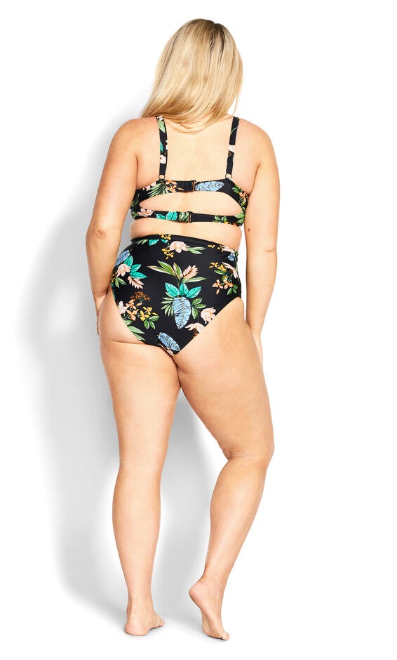 Izzy Hi Waist Print Bikini Brief - tropical foliage, GREY, alternate image number 3