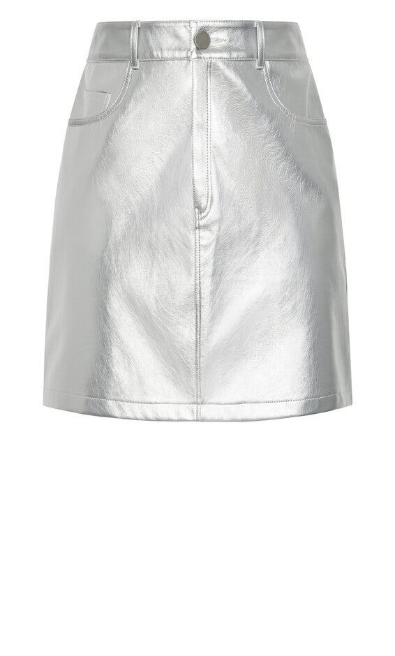 Kendall Faux Leather Skirt - silver, GREY, alternate image number null