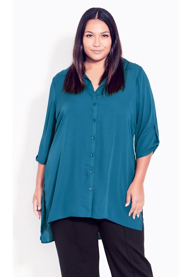 Longline Blouse, TEAL, alternate image number null