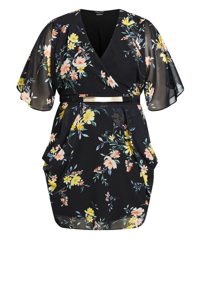 Color Wrap Print Dress - black, BLACK, alternate image number null